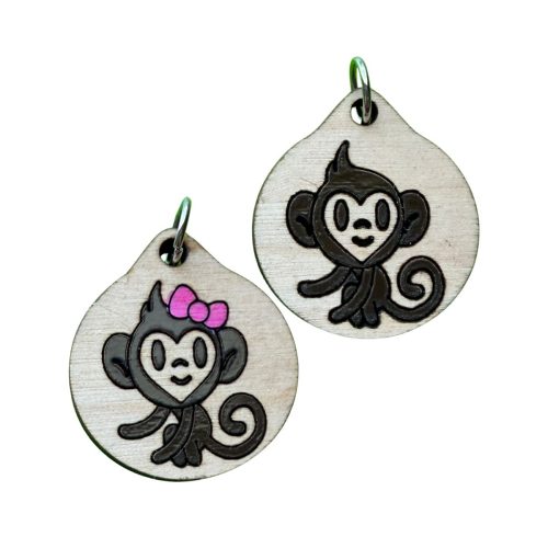 Handcrafted monkey pendant necklace available in boy monkey and girl monkey designs on wooden pendants