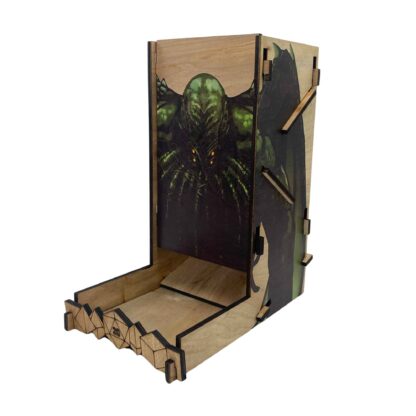 Cthulhu Wooden Dice Tower collapses and includes drawstring bag