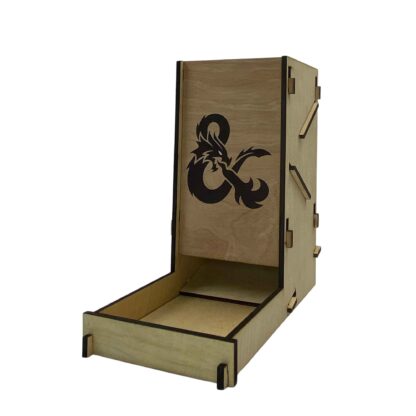 X-Large Wooden Dice Tower that collapses with collapsible design with D&D image on front