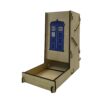 X-Large Wooden Dice Tower that collapses with collapsible design with Tardis from Dr. Who image on front