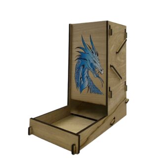 X-Large Wooden Dice Tower that collapses with collapsible design with Dragon Image on front