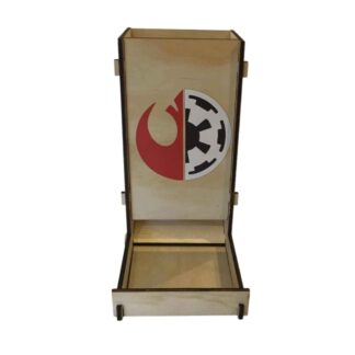 X-Large Wooden Dice Tower that collapses with collapsible design with Star Wars Imperial-Rebel Image on front