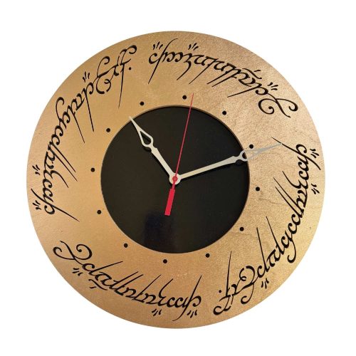 Lord of the Rings wooden wall clock with One Ring Elvish script circular design and black center 14 inch round