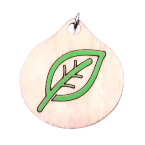 Handcrafted wooden leaf pendant necklace featuring a simple green leaf design