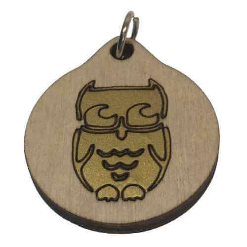 Handcrafted wooden owl pendant necklace featuring a stylized owl design