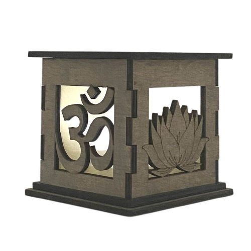 Illuminated Yoga Gift Decorative Glow Box featuring Om symbol and lotus flower wooden artwork