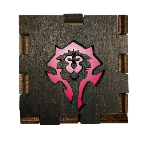 Lit World of Warcraft gaming desk decor Interactive Light Box with Horde and Alliance mash-up interchangeable front insert