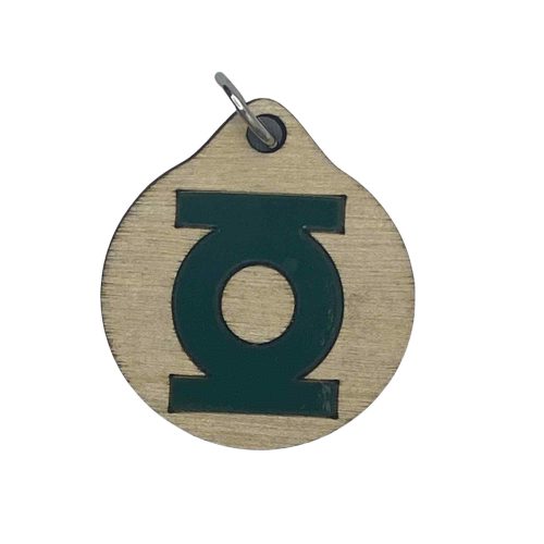 Handcrafted wooden Green Lantern Symbol Pendant Necklace featuring the iconic Green Lantern Corps emblem.