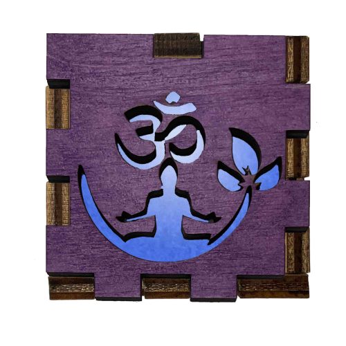 Yoga Meditation Interactive Light Box glowing with meditation silhouette, lotus flower, and Om symbol