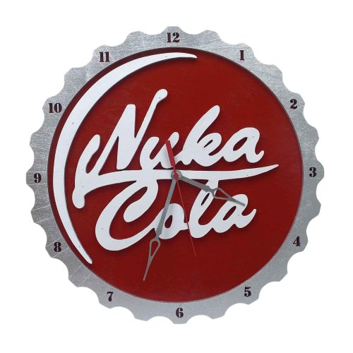 Fallout Nuka Cola wooden wall clock with red retro soda logo bottle cap design