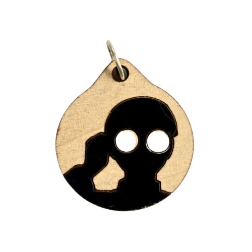 Dan Da Dan Turbo Granny wooden pendant necklace featuring a black character silhouette on a natural wood surface